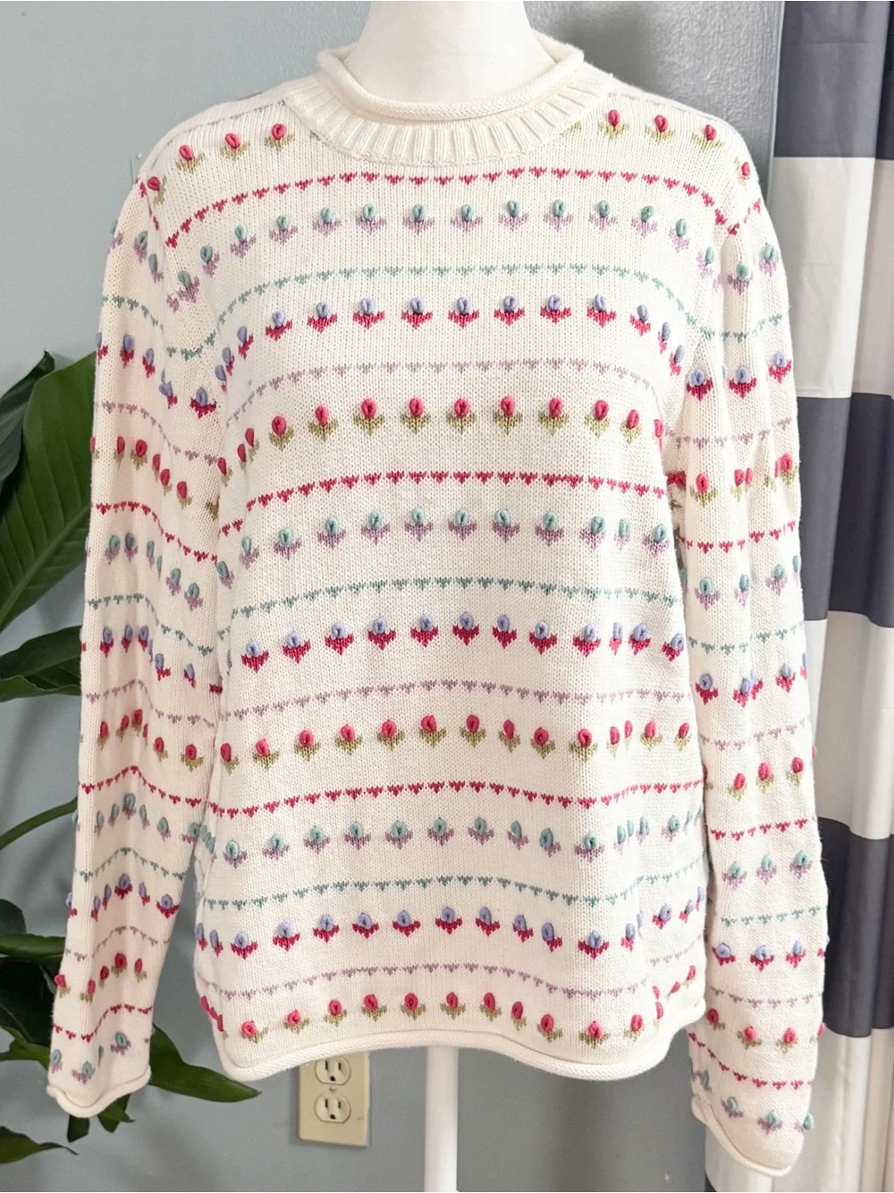 Vintage Y2K CJ Banks Floral Embroidered Sweater XL Cottagecore